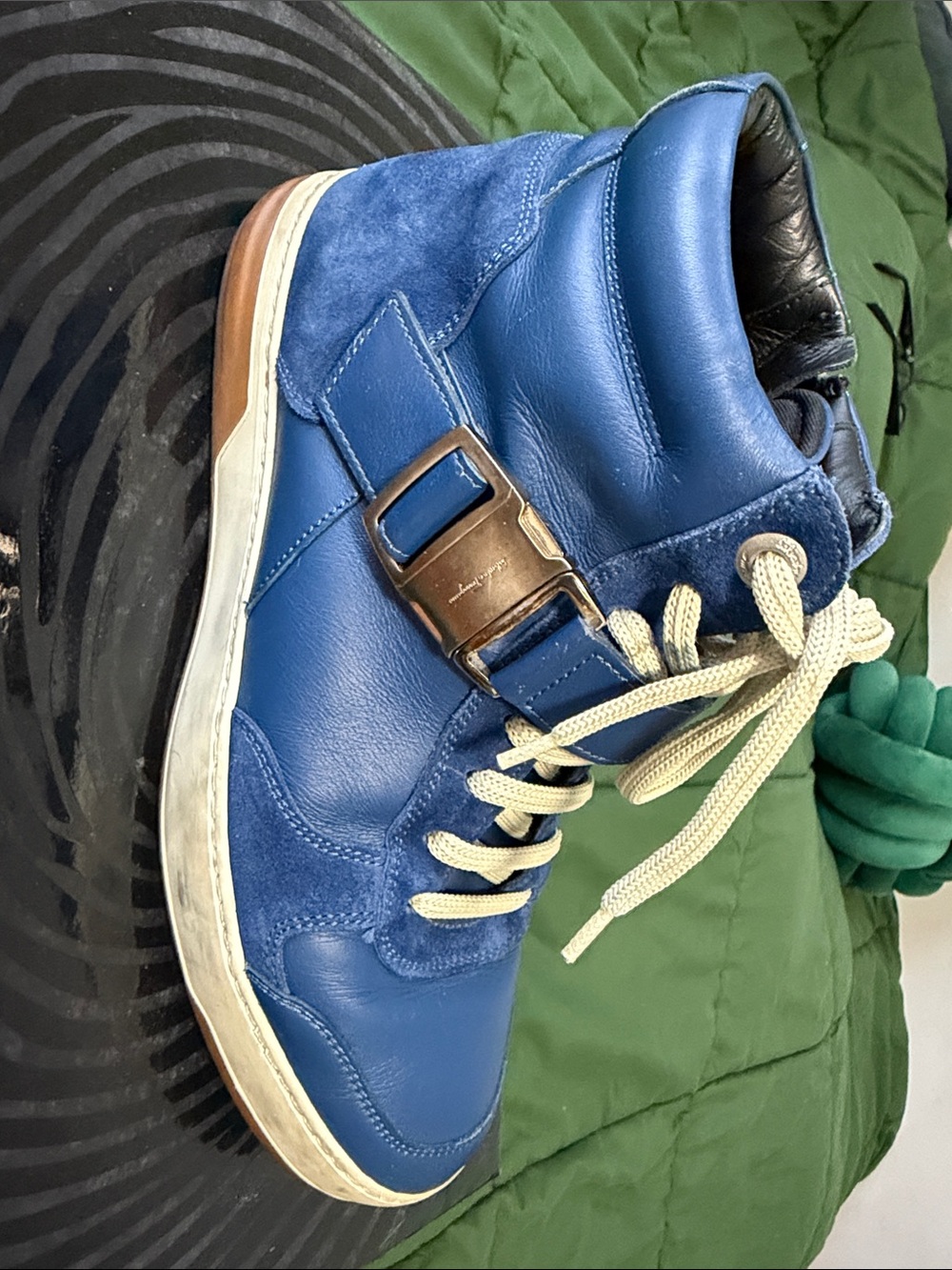 Men's Blue High-Top Sneaker with Metal Buckle Detail
